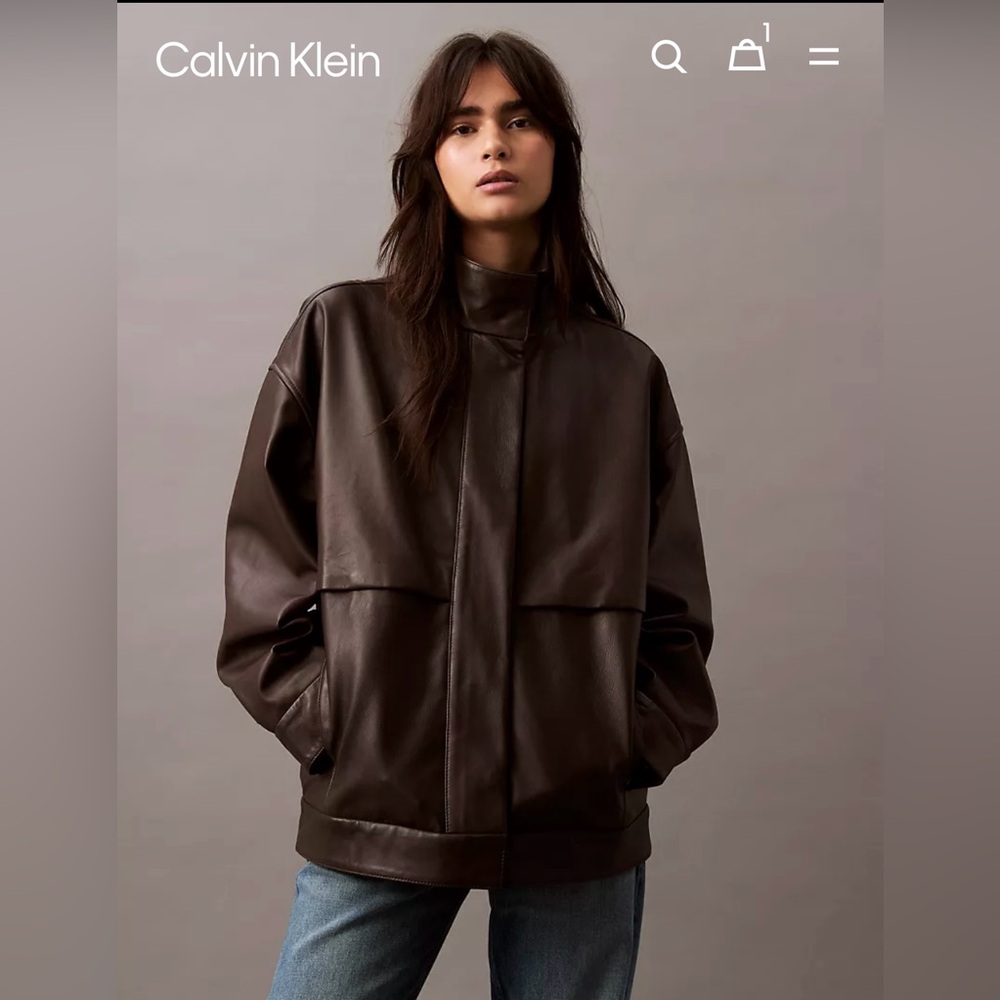 Calvin Klein oversized leather bomber jacket